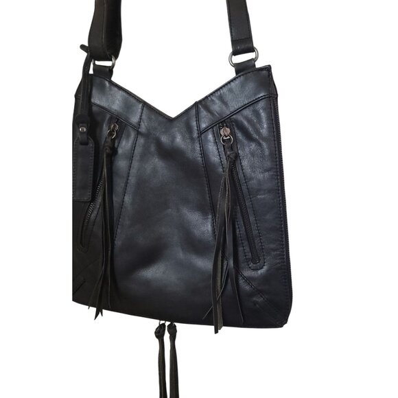 Joe's Jeans Skylar Black Leather Expandable Crossbody Bag Purse - Picture 3 of 9